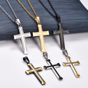 Collier pendentif croix en acier inoxydable tendance pour femmes et hommes, bijou religieux chrétien, amulette de prière, chaîne en métal - Product Image 1