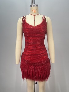 Vestido de Fiesta Rojo Sexy con Cuello en V y Adornos de Plumas, Sin Mangas, Mini Vestido <span class=keywords><strong>para</strong></span> Baile de Graduación, Cóctel, Noche - Product Image 2
