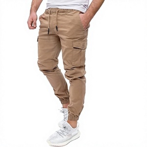<b>Men's</b> Gray Cargo Joggers <b>Elastic</b> <b>Waist</b> Drawstring Cuffed Pants Casual Lightweight Multi Pocket <b>Trousers</b> - Product Image 3