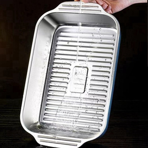 Stainless Steel Grill <b>Pan</b> Rectangular 2.1L 4L Durable For Induction Cooker Household Use - Product Image 1