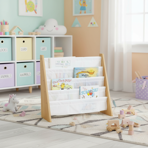 Estantería para Niños de 4 Niveles, Librería de Madera Blanca Premium para Habitaciones Infantiles con Cuatro Bolsillos Profundos - Product Image 1
