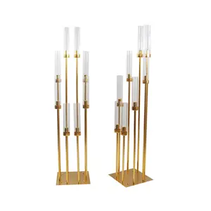 Candelabro alto de metal dourado com 8 braços para mesa de casamento, peças centrais de candelabros, atacado de fábrica