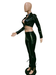 皮革套装女士高身露体上衣性感PU皮革2件套裤子套装两件套皮革套装女装 - Product Image 4
