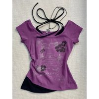 Ästhetisches Rosen-Blumendruck Vintage 50er Jahre Pinup-Print Kurzarm Y2K Hemd im Retro-Cropped-Stil Party-Oberteil