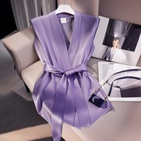 Blusa Elegante de Alta Gama para Mujer, Sin Mangas, con Lazo en la Cintura, a la Moda