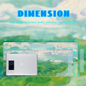 Alas Mouse lukisan minyak pemandangan lapangan besar, bantalan Mouse kerja kantor alas meja Keyboard komputer tepi dijahit dasar tidak licin - Product Image 3