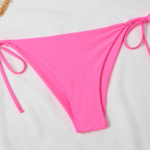 2026 <span class=keywords><strong>Maillot</strong></span> de bain deux pièces sexy pour femme, style européen-américain, à col licou, froncé, à bonnets profonds, couleur unie rouge rose, coupe ajustée, direct usine - Product Image 3
