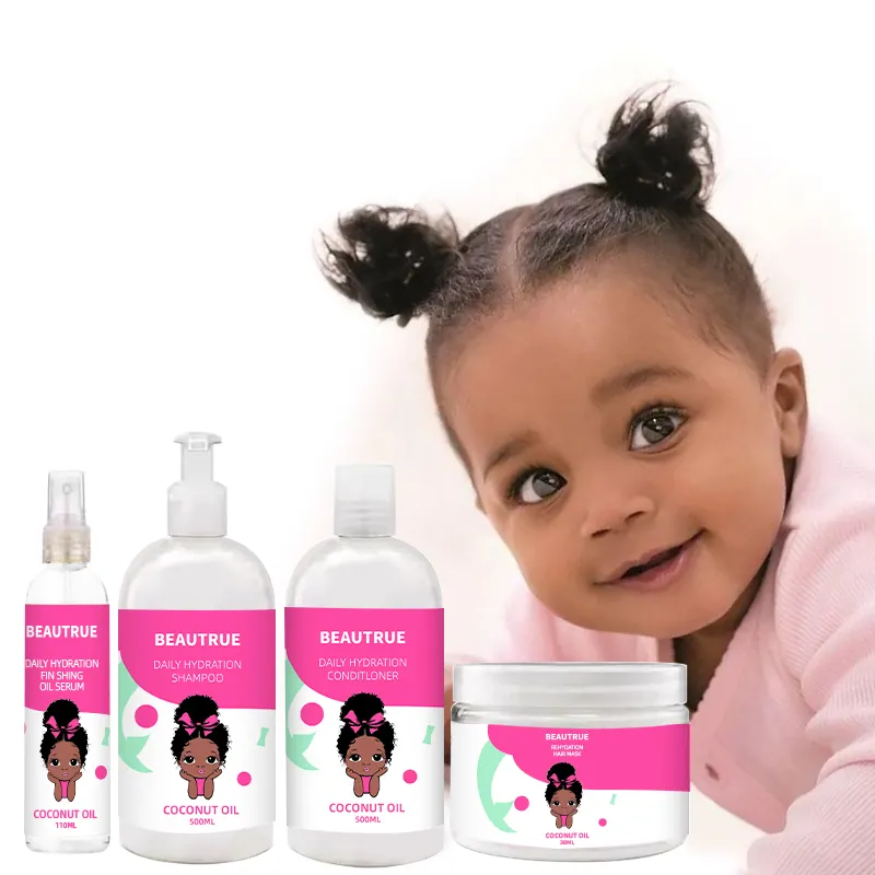 Private Label Kids Hair Care Kit Fruit Perfumed Hair Oil Shampoo And Wash 2 In 1 Leave In Conditioner Edge Control Set