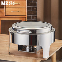 Réchaud à buffet rond en acier inoxydable, réchaud à buffet, couvercle en verre hydraulique, 6 litres, ustensiles de buffet