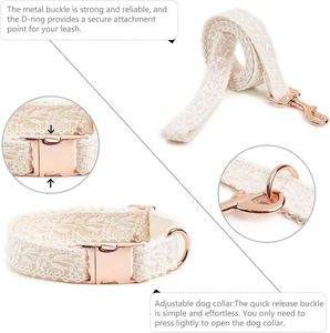 Collar de Boda Único para Perro Blanco con Hebilla de Metal Dorado Rosa y Correa para Perros Cumpleaños - Product Image 4