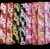 Dentelle brodée 100% polyester écologique, motif torsadé en forme de 8, avec sequins et perles bicolores pour vêtements de scène