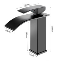 Robinet de lavabo mural en acier inoxydable noir à poignée unique, chromé brillant, cascade, eau chaude/froide pour salle de bain, chambre à coucher