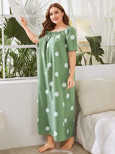 <span class=keywords><strong>Robe</strong></span> de nuit <span class=keywords><strong>longue</strong></span> en coton pour <span class=keywords><strong>femme</strong></span>, à coupe étroite, à pois, personnalisée, grande taille, nouvelle collection - Product Image 4