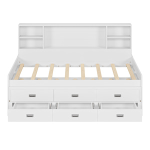 Lit double moderne en bois blanc avec étagères et tiroirs intégrés, meubles multifonctionnels pour enfants, adultes et personnes âgées - Product Image 4