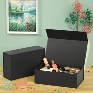 Custom luxury Apparel Packaging Boxes Paperboard Clothes/Shoes Black Matte Magnetic Gift Box with Ribbon