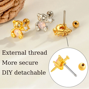 HENGSEN oreja de acero inoxidable hélice <span class=keywords><strong>tragus</strong></span> cartílago piercing joyería amor corazón bowknot cubic zirconia tornillo trasero pendientes - Product Image 3