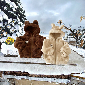 Autumn Waterproof Breathable Eco-Friendly Baby Boy and Girl Hooded <b>Bear</b> Ear Solid Mixed Filling Worsted Plush Coat <b>Cute</b> Children - Product Image 3