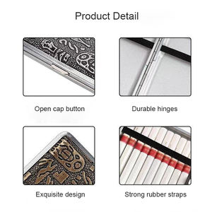 Étui de rangement en métal pour hommes, étui à sangles élastiques pour 20 pièces étui à cigarettes en <span class=keywords><strong>cuir</strong></span> Pu étui à cigarettes gravure - Product Image 4