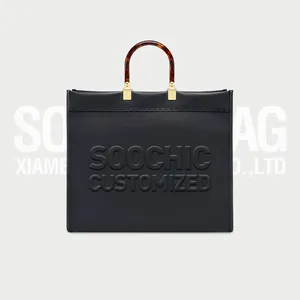 Customized Luxury Black Leather Square Purses With Shoulder Strap And Custom Embossed Logo Handbag