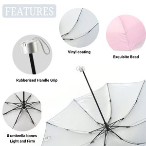 Parapluie pliant double usage soleil et pluie, avec logo imprimé, design créatif, trois sections, inversé, avec manche en caoutchouc argenté - Product Image 6