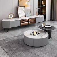 Mobilier de salon moderne et simple Combinaison de meuble TV et table basse en dalle de roche pour petite maison pour des installations faciles à la maison