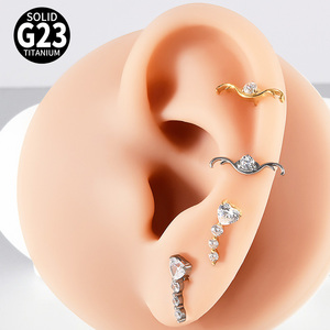 Boucles d'oreilles Gaby G23 en titane doré, divers modèles, à dos plat, pour piercing de lèvre, tragus, hélix, daith, lobe, zircon, cadeau, bijoux pour le corps - Product Image 5