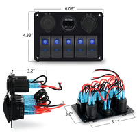 Panel Saklar Rocker 5 Tombol 20A Plastik dengan Soket USB DC 12V QC 3.0 dan Tipe C, Voltmeter Lampu LED Biru untuk Mobil, Kapal, Kendaraan Laut, RV, Truk