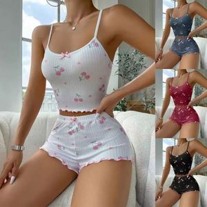 Pijamas Casuales de Verano para Mujer, Cintura Elástica de Satén, Ropa de Dormir, Ropa para el Hogar, Transpirable, Estampado de Corazones, Conjunto de 2 Piezas - Product Image 1