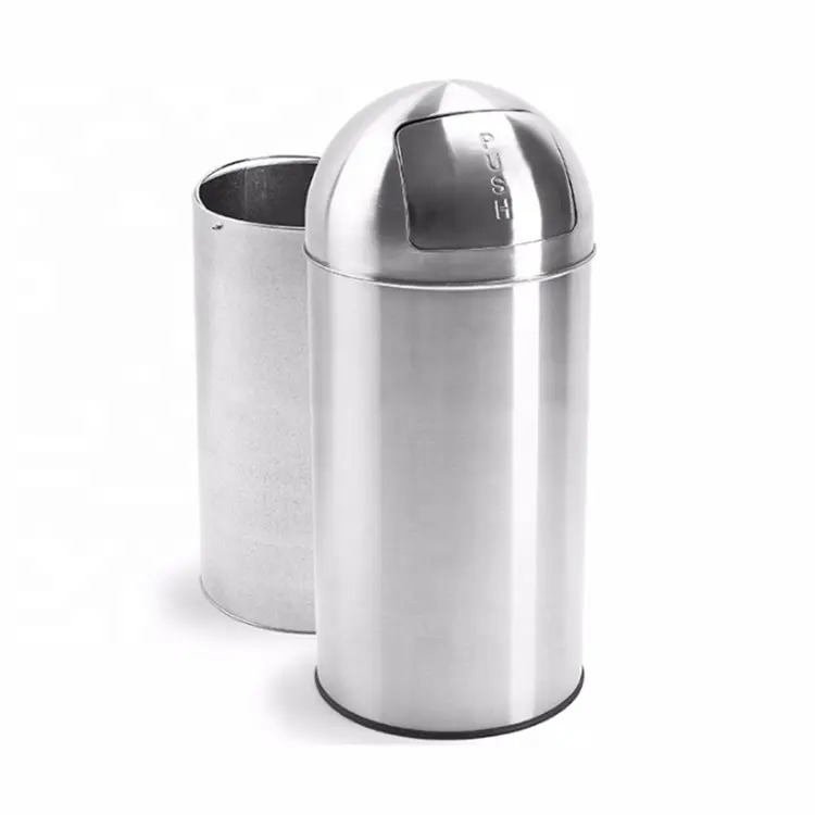 Metal Kitchen Push Lid Trash Bin 35L 50L Outdoor Garbage Bin Dustbin With Galvanize Inner Basket