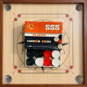 JR MS INDUSTRIES Plastic Round <b>Carrom</b> Coins Indoor Game Discs Black White Red Men Tabletop Sports Set - Product Image 2