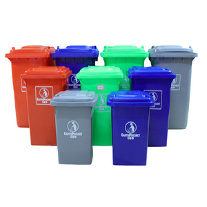 Poubelles écologiques EarthProject 240L rectangulaires pour extérieur, bac de tri en plastique HDPE à commande au pied - Product Image 1