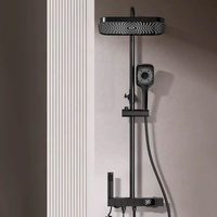 Ensemble complet de douches en aluminium avec jets de pluie doux et de massage, robinets électriques en céramique, pour usage hôtelier, gris - Vente en gros