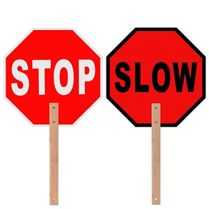 Señal de Advertencia de Tráfico Manual con Mango de Madera Personalizada, Reflectante, de Parada y Reducción de Velocidad - Product Image 1