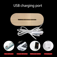 Base d'éclairage LED en bois massif pour présentoir de plaques en acrylique, verre cristal et résine, avec câble USB et bouton de réglage de la luminosité