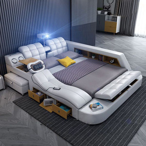 Lit multifonctionnel <span class=keywords><strong>de</strong></span> <span class=keywords><strong>type</strong></span> rangement simple en tan pour chambre à coucher, mobilier <span class=keywords><strong>de</strong></span> maison moderne - Product Image 2