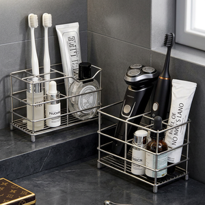 Metal Bathroom Counter Organizer Rack 2 Tier Storage Stand <b>Toothbrush</b> <b>Holder</b> Cosmetic Shelf for Vanity Sink - Product Image 1