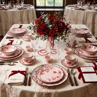 Maßgefertigtes Vintage Rotes Blumenmuster Keramik-Tellerset 6,5/8/10,5/12 Zoll Toile De Jouy Porzellan-Geschirr Hochzeit Hotel Tischdekoration