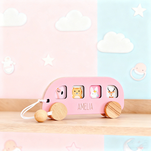 PAFU Bus en bois personnalisé, cadeau de premier anniversaire pour bébé garçon et fille, <span class=keywords><strong>voiture</strong></span> jouet avec nom personnalisé pour tout-petits et cadeau de baptême - Product Image 3