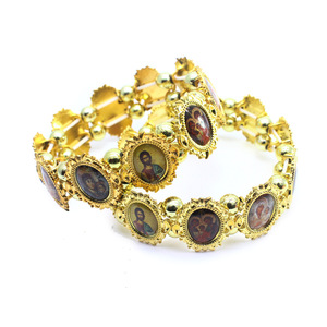 <b>Gold</b> Alloy <b>Beaded</b> <b>Bracelet</b> Portrait Pattern Elastic Religious Ceremony Jewelry 17g Beads Bezels Setting - Product Image 4