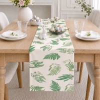 Chemin de table botanique en feuilles de fougère blanches et vertes pour mariage tropical, table de salle à manger, fête de jardin, vente en gros, décoration intérieure
