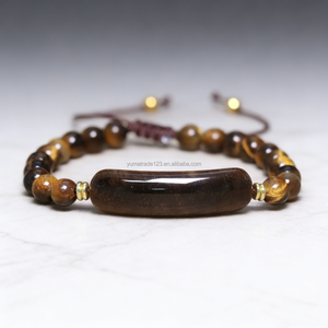 Bracelet en pierres naturelles personnalisé, agate noire, œil <span class=keywords><strong>de</strong></span> <span class=keywords><strong>tigre</strong></span>, améthyste, bracelet artisanal porte-bonheur, bijoux énergétiques, cadeau unisexe - Product Image 3