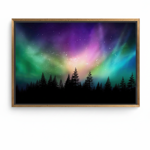 Aurora Borealis <b>Canvas</b> Print: Forest Silhouette, Starry Sky Wall Art,GOLD <b>FRAMED</b> <b>CANVAS</b> - Product Image 2