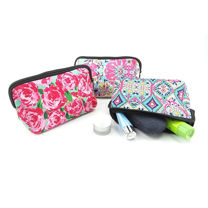 Floral Makeup Bags Waterproof Soft Travel Zippered Storage Pouch Printing Toiletry bag Organizer Neoprene Pencil Case