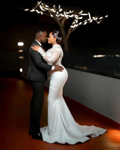 Mumuleo <span class=keywords><strong>Robe</strong></span> de mariée en <span class=keywords><strong>dentelle</strong></span> <span class=keywords><strong>blanche</strong></span> Robes de mariée africaines perlées Appliques Aso Ebi <span class=keywords><strong>Robe</strong></span> de mariage Photoshoot - Product Image 2