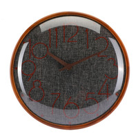 Jam dinding dekorasi rumah senyap kombinasi kayu dan kanvas dengan desain logo kustom