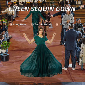 Vestido de Noche Largo sin Mangas de Georgette Verde Bosque con Lentejuelas, Estilo Vintage, para Fiesta Formal, Corte A, con Escote Redondo - Product Image 2