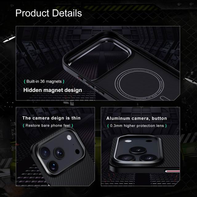 2025 Aramid Fiber Magnetic Phone Case for IPhone 17 Pro Max Air Shockproof Hard Covers 600D With Metal Camera Stand