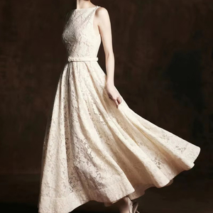 Abito da donna elegante da sera formale <span class=keywords><strong>con</strong></span> maniche regolari, <span class=keywords><strong>in</strong></span> pizzo, lungo fino al pavimento, stile bohémien, <span class=keywords><strong>con</strong></span> strascico a cappella e allacciatura <span class=keywords><strong>con</strong></span> <span class=keywords><strong>cintura</strong></span> - Product Image 1