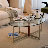 Table basse de style chinois ancien en verre trempé, pour salon, petit appartement, rétro, ovale, simple, table basse française