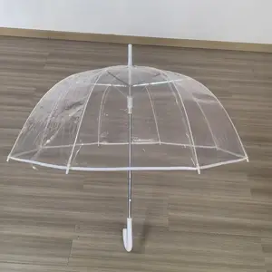 Wholesale Custom Plastic Straight 8K Clear Transparent PVC Semi Automatic Umbrella